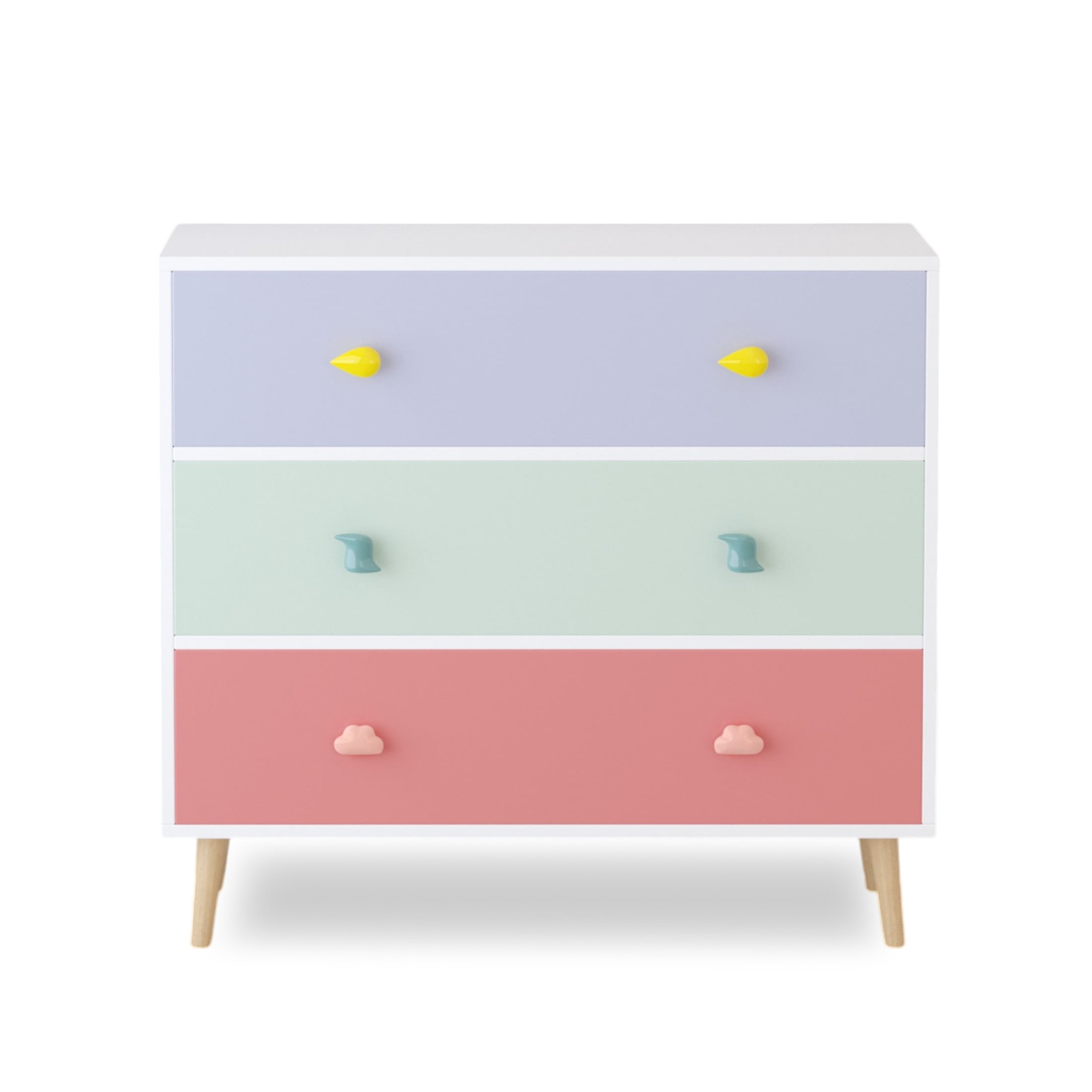 Noble House Godfrey 31.5" Kids 3-Drawer Dresser, Nursery Storage Cabinet, Anti-Tip Baby Nightstand, Multicolor
