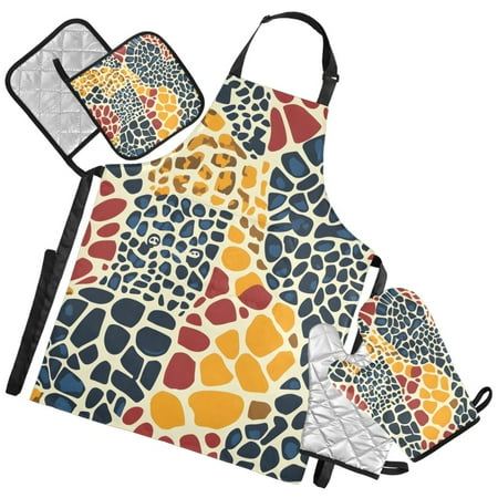 Ryvnso Leopard-d1 Kitchen Apron Oven Mitts Set Pot Holders