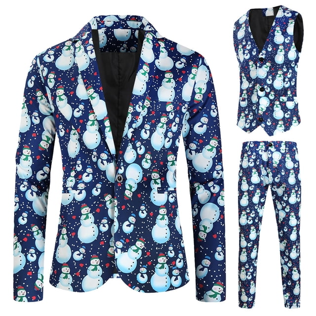 Conjunto de 3 piezas de traje con chaleco y pantalón con estampado digital navideño