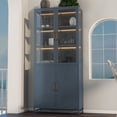 thumbnail image 3 of Montary 76.75" LED Curio Cabinet with 3-Sided Glass & Double Doors, Steel Frame for Collectibles/Figures/Trophies - Dark Blue, 3 of 9