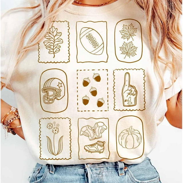 t-shirt Rétro de Football d'Automne, t-shirt Floral Boho d'Automne, t-shirt de Football Griffonné, Football S - comme sur L'Image - L