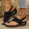 thumbnail image 6 of Womens Wedge Sandals Leather Women's Fashionable Casual Plus-Size Wedge Heel Height-Increasing Shoes Spring/Summer Style Trendy And Comfortable Beach Sandals Black 37, 6 of 7