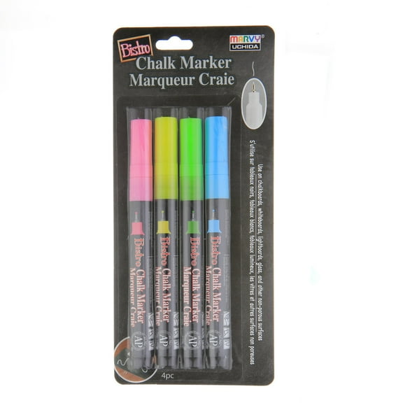 Uchida Bistro Chalk Marker Extra Fine Point Set 4/Pkg-Fluorescents -Blue, Green, Yellow & Pink