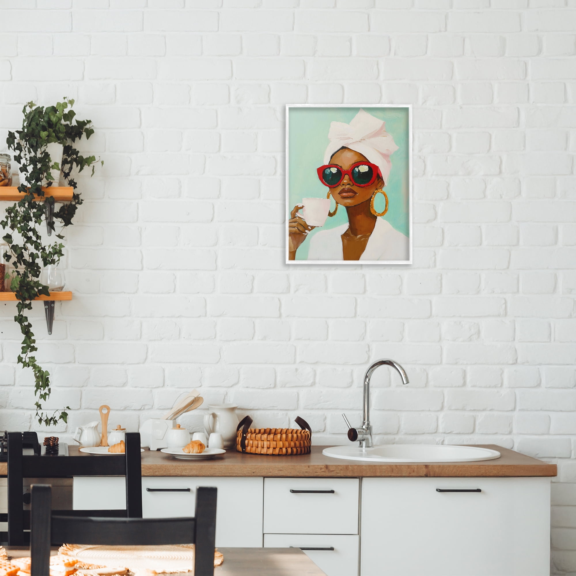 Stupell Industries Coffee Lover in Red Sunglasses White Framed Giclee Art, design by The Prints Vibe