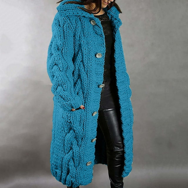 V-Neck Longline Cardigan, Plus-Size Duster Sweater, Relaxed Knit Coat Sky Blue M , Cardigan