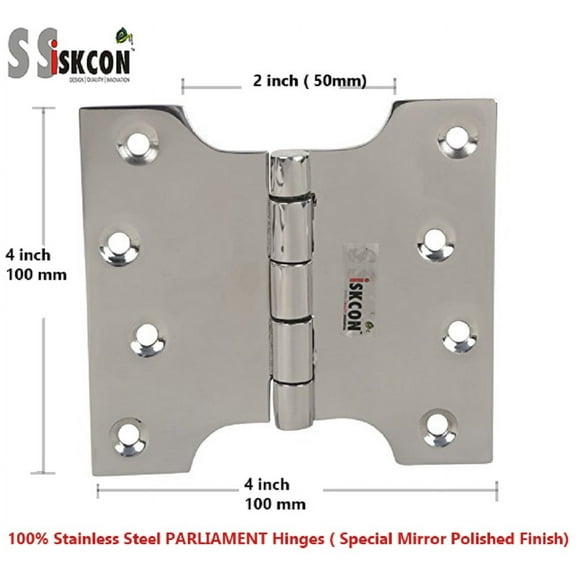 Ssiskcon Stainless Steel Parliament Door Hinge 4 in x 2" Center Gap x 4in, 8 Screws Mirror Polished 32 (Pack of 1)