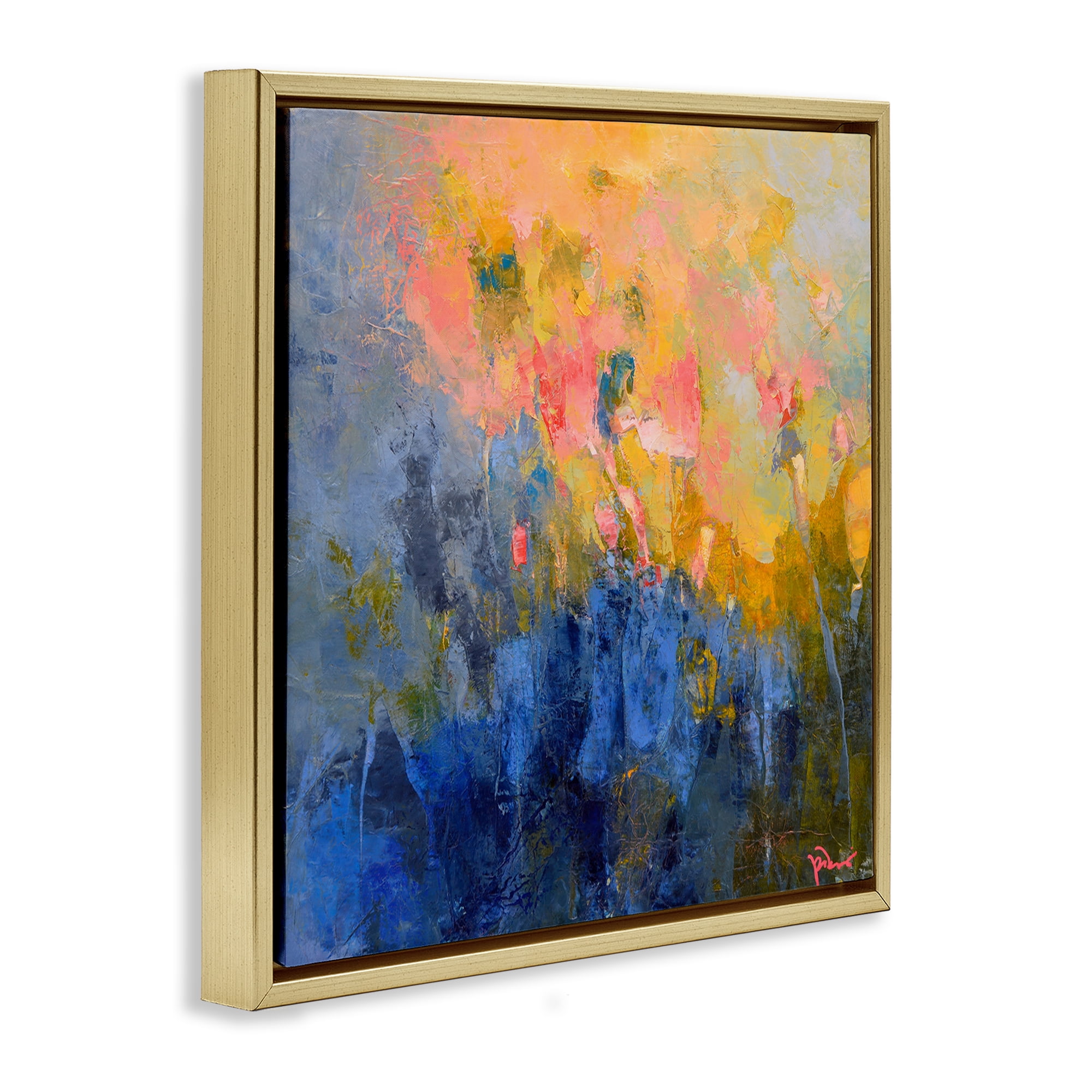 Stupell Industries Radiant Abstract Impression Abstract Painting Gold Floater Framed Canvas Art Print Wall Art, 25 x 25
