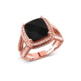 thumbnail image 2 of Gem Stone King 5.67 Ct Cushion Checkerboard Black Onyx 18K Rose Gold Plated Silver Ring, 2 of 3