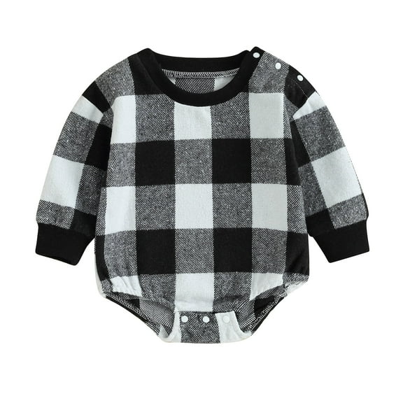 Baby Boy Girl Plaid Flannel Romper 3M 6M 12M 18M Sweatshirt Onesie Crewneck Oversized Long Sleeve Bodysuit Outfit