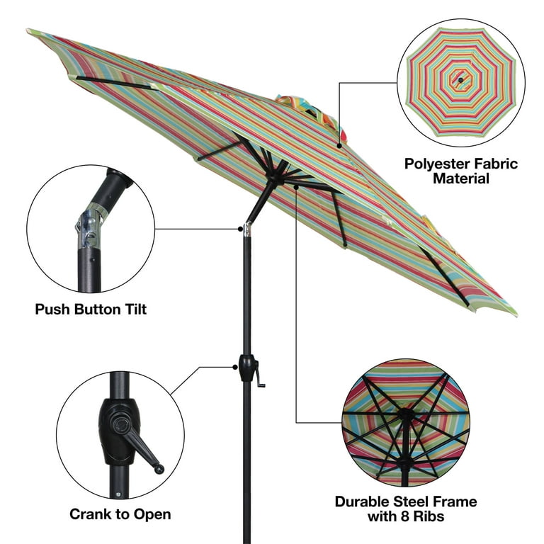Mainstays 9ft Multi Stripe Round Outdoor Tilting Market Patio Umbrella with  Crank 