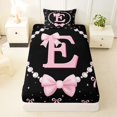thumbnail image 3 of Manfei Kawaii Bow Personalized Initial E Twin Sheet Sets 3pcs for Girls,Cartoon Pearl Bowknot Alphabet Bedding for Kids Teens,Lightweight Room Decor, 3 of 5