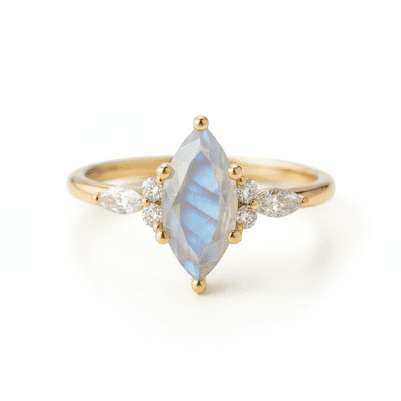 Marquise Cut Moonstone Ring, Marquise Cut Diamond Engagement Ring, Moonstone Promise Ring, Birthstone Ring, Minimalist Ring, Stackable Ring, Handmade Jewelry, Wedding Ring.
