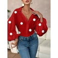 thumbnail image 5 of Women'S French Polka Dot Half-Open Collar Loose Bubble Long Sleeve Top Red Polka Dots XXL, 5 of 7