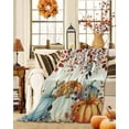 thumbnail image 2 of Fall Orange Flannel Blanket for Bed,Travel and Camping, Blue Watercolor Pumpkins Autumn Leaves Farmhouse Super Soft Cozy Blanket for All Seasons 40"x60", 2 of 6