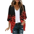 thumbnail image 2 of UPPADA Women's 3/4 Sleeve Kimono Cardigan Floral Print Open Back Flowy Chiffon Shirts Loose Dressy Cover up Casual Blouse Tops Red,XXXXL, 2 of 5