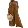 thumbnail image 1 of Wide Leg Overalls for Women Sleeveless Jumpsuits Suspender Overalls with Pockets, 1 of 5