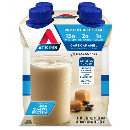 Atkins Cafe Caramel Latte Shake, 11Fl oz., 4-pack (Ready To Drink)