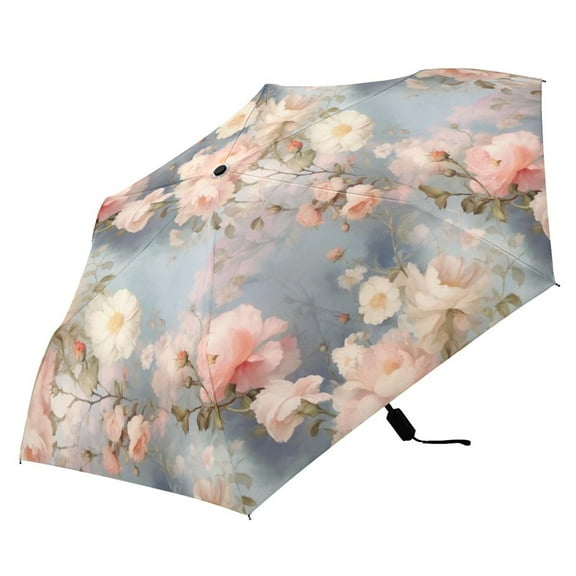 Peony Flowers Floral Compact Folding Umbrella for Rain Windproof Travel Umbrella UPF 50  Lightweight Packable Arc Size