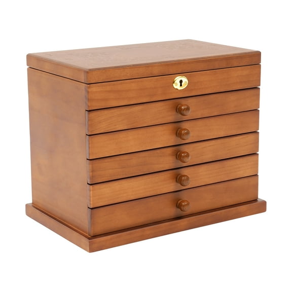 Wildnix Jewelry Box with 6 Drawers, Full Pull-Out Design, Velvet Lining, High-Definition Mirror