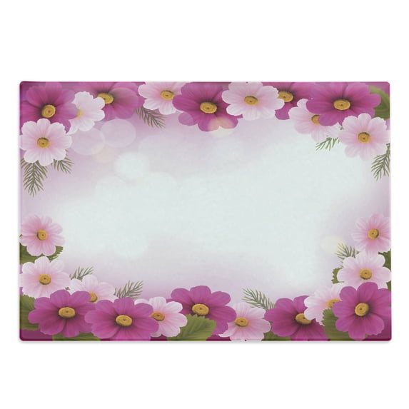 Pink Cutting Board, Framework with Romantic Daisies Valentine's Day Design Celebration Theme, Decorative Tempered Glass Cutting and Serving Board, Large Size, Pink Pale Pink Green, by Ambesonne