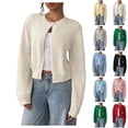 thumbnail image 6 of (One piece) Women's button-down long-sleeved round neck cropped cardigan sweater cute knitted clothing, 6 of 7