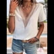 thumbnail image 4 of Blusas de Verano de Corta para Mujer, con Encaje y Cuello en V, Elegantes e Informales, Blancas, S, 4 of 7