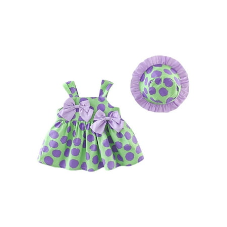 

Baby Girls Summer Dress Casual Dot Print Bow Sleeveless Dress with Sun Hat for Sweet and Cute Toddler Beach Party Wear and Outdoor in Daily Life