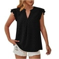 thumbnail image 2 of Sakmal Black Summer Tanks for Women 2024 Notch Neck Polka Dot 1/4 Sleeve Comfort Fit Ruffle Tunic Tops, 2 of 5