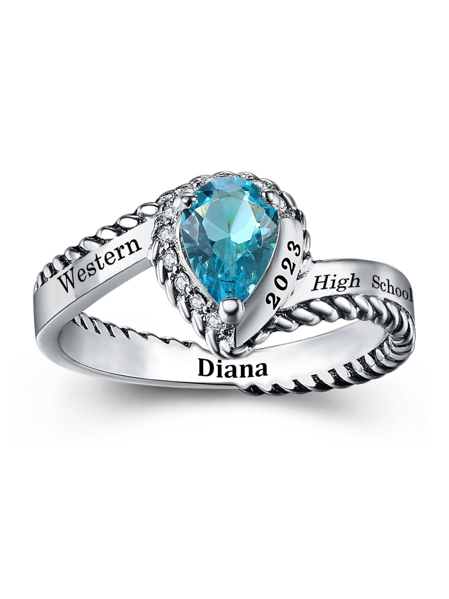 Mementos USA Custom Women's Class Rings for High School or College-Sterling Silver 925/Rhodium