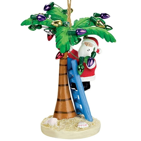 Santa Decorating a Palm Tree Christmas Ornament