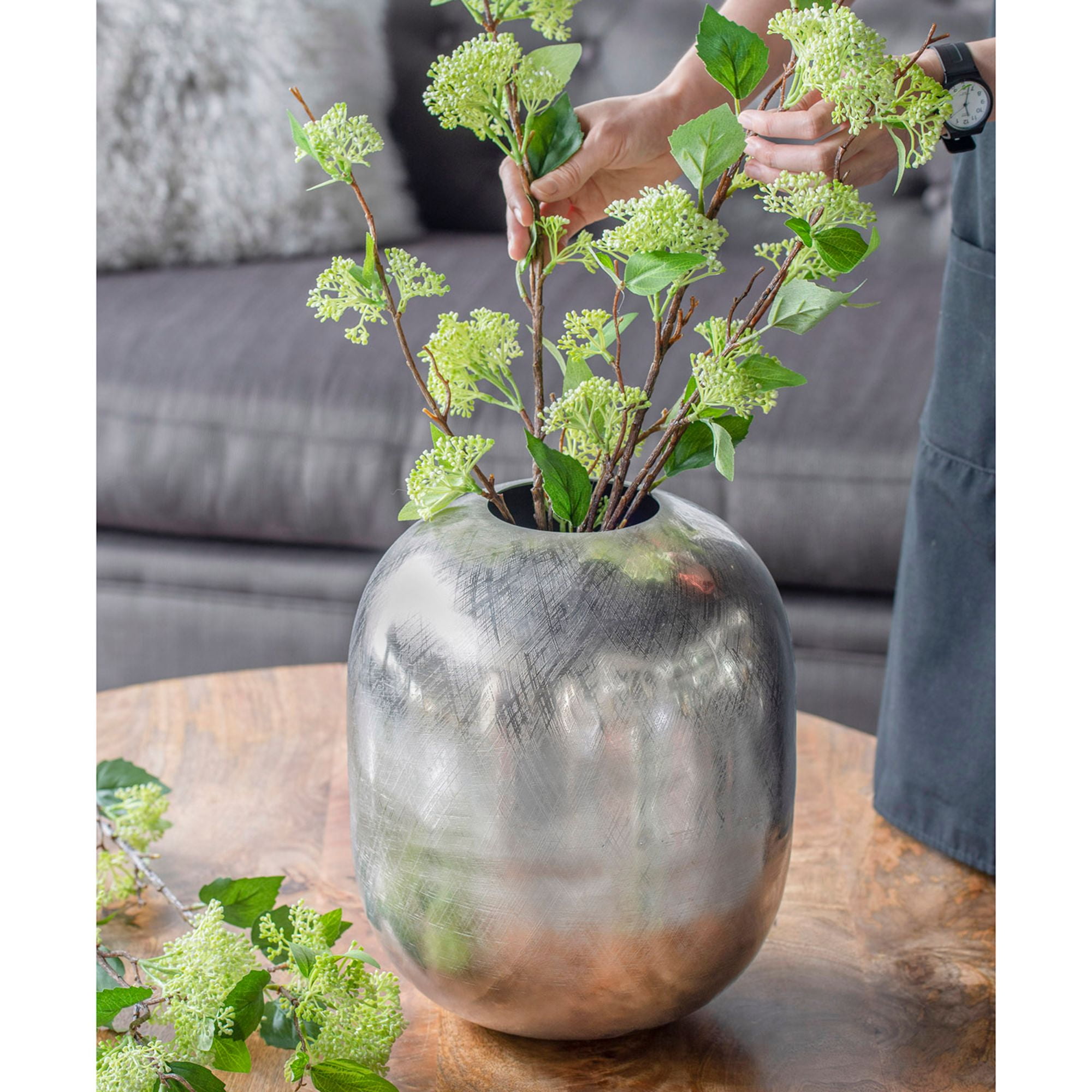 A & B Home 12.75 Silver Contemporary Round Decorative Vase A & B Home 12.75 Silver Contemporary Round Decorative Vase
