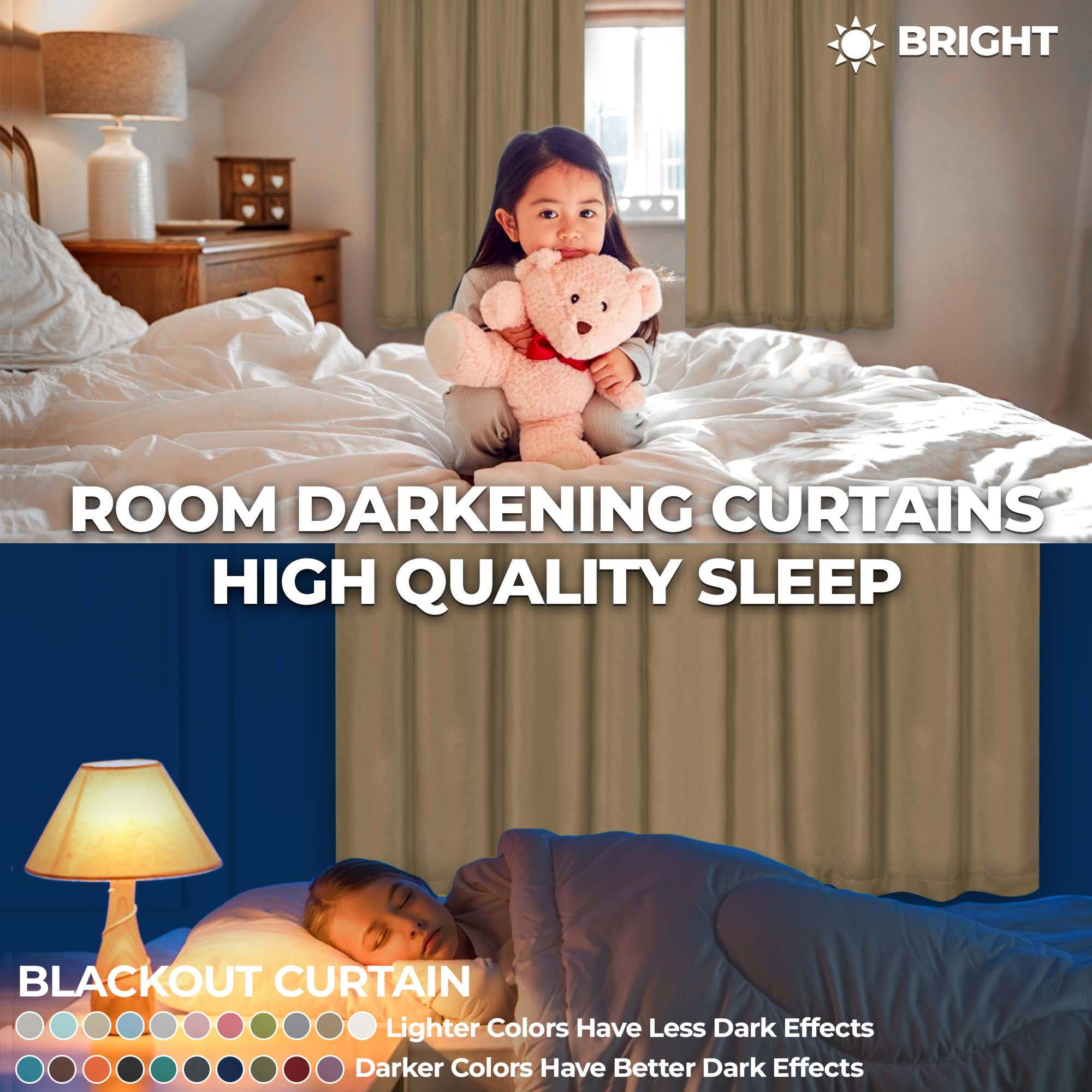 Superior Blackout Solid Light Filtering Grommet Curtain Panel Set, 70" x 120", Smoked Ash