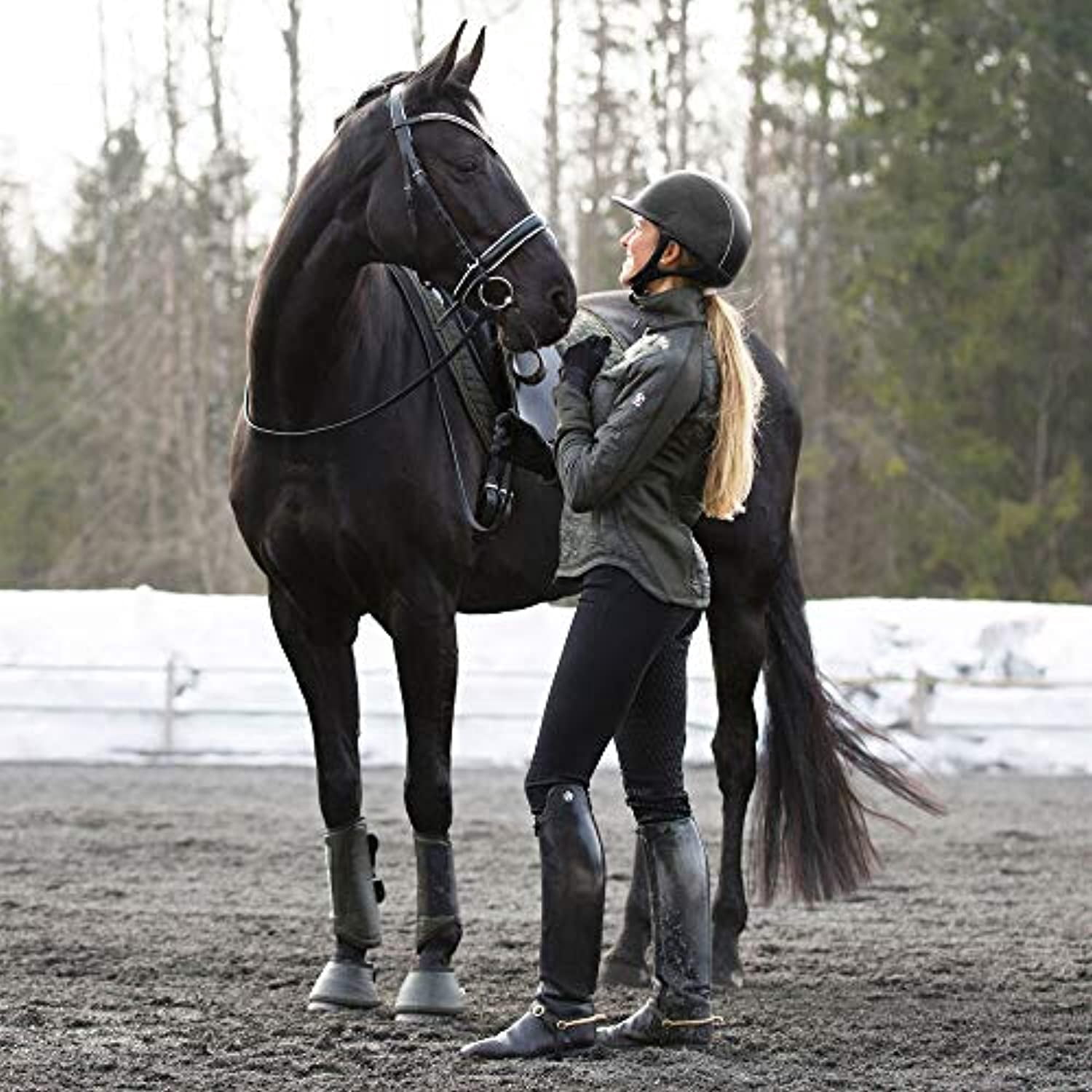 HORZE Daniela High Waist Comfortable Equestrian Riding Breeches with Silicone Full Seat - Black - US 26