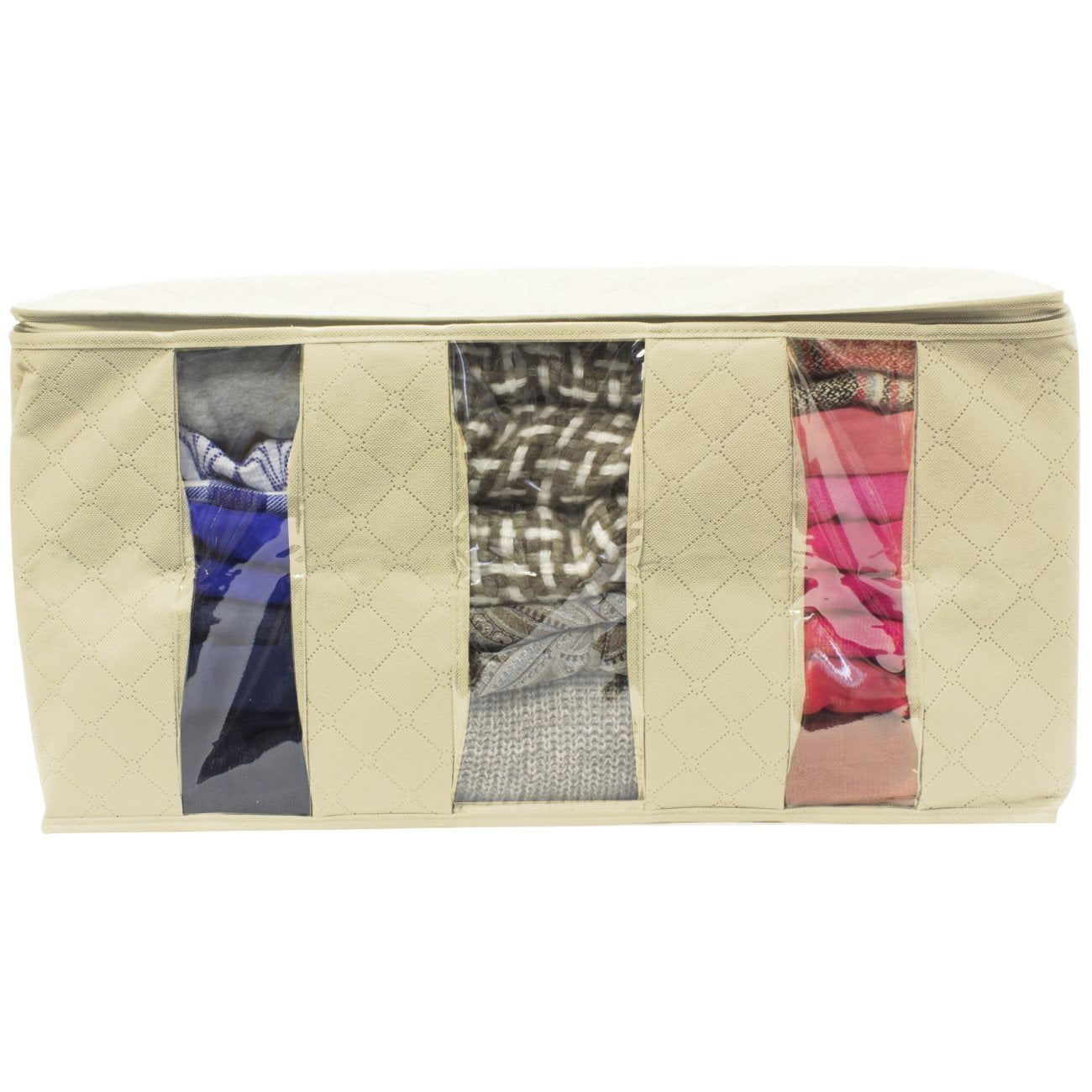 Sorbus 3-Section Foldable Storage Bag Organizers – Clothes, Blankets, Closet & Bedroom Storage, Beige