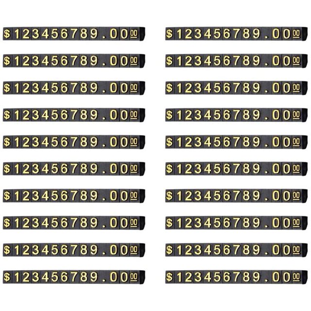 20 Sets Price Display Square Adjustable Price Tag for Price Display Counter Stand Number Letter Dollar Price Block Kit M,20 x Price Block Kit,Black & Gold