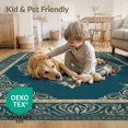 thumbnail image 4 of ODIKA 8'x10' Washable Area Rug Durable, Non-Slip Bug Vintage Scroll Bordered Frame Throw Turquoise Butterfly Teal Boho Refined for Living Room, Under Sectional, Family, 4 of 7