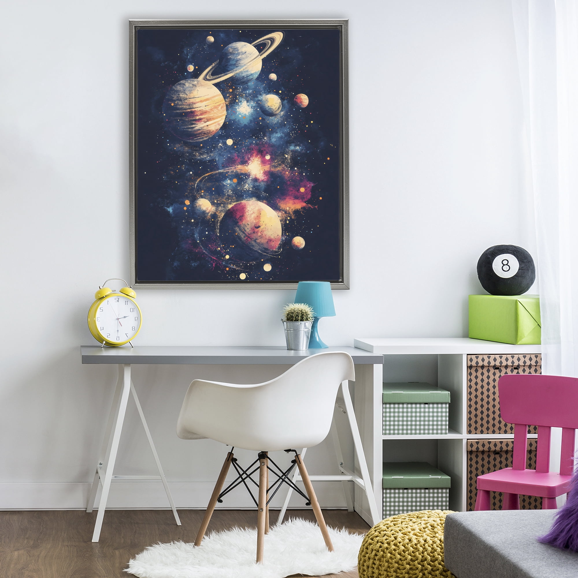 Stupell Industries Cosmic Planet Curiosities Gray Framed Floater Canvas Wall Art, design by Creative Studio
