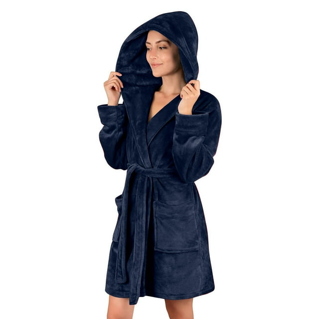 LSLJS Women Soft Solid Color Long Sleeve V-Neck Winter Sashes Pokets Fleece Faux Velvet Sleepwear Dress Nightgowns, Womens Robe