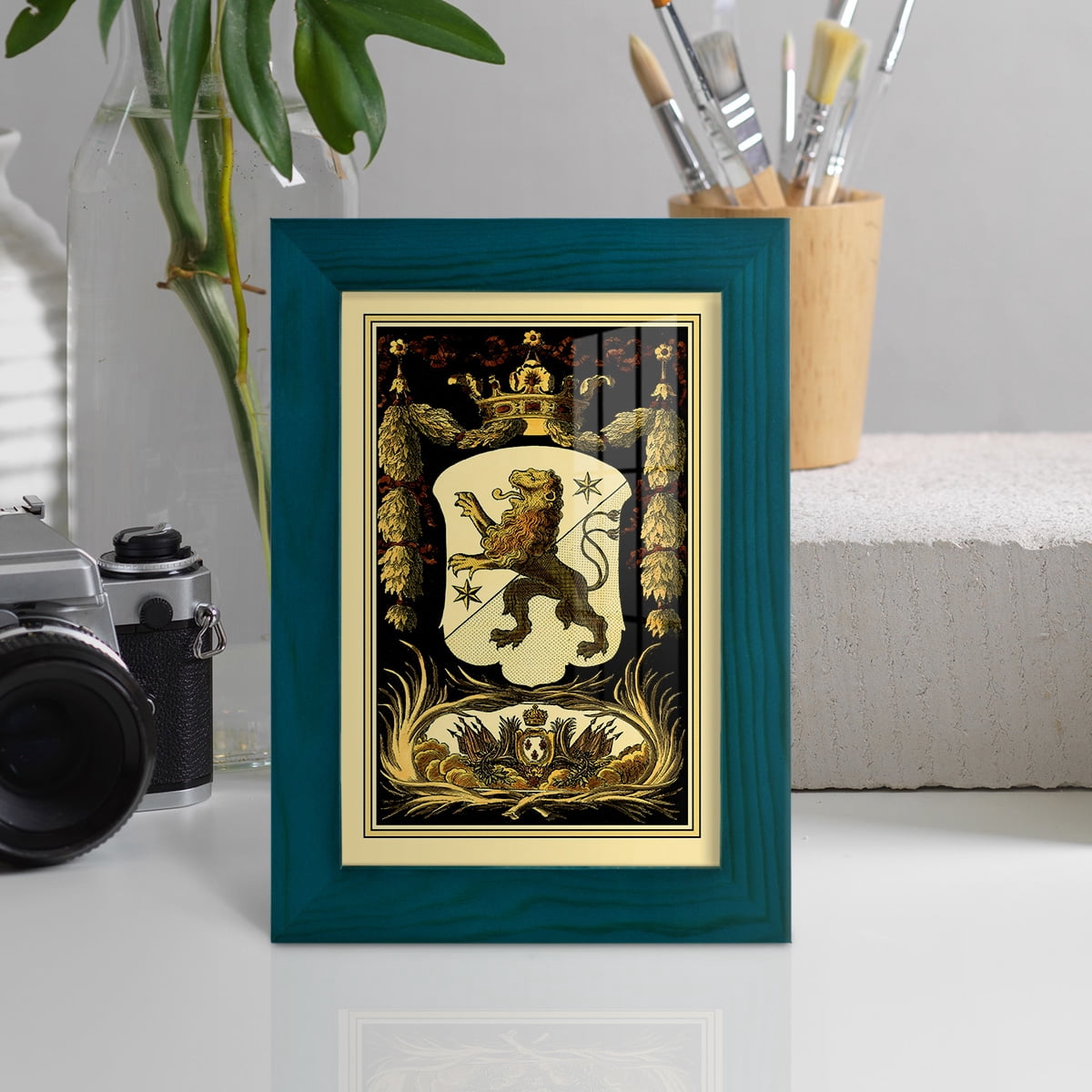 Family Crest III -Framed Print w/glass-Ocean Blue