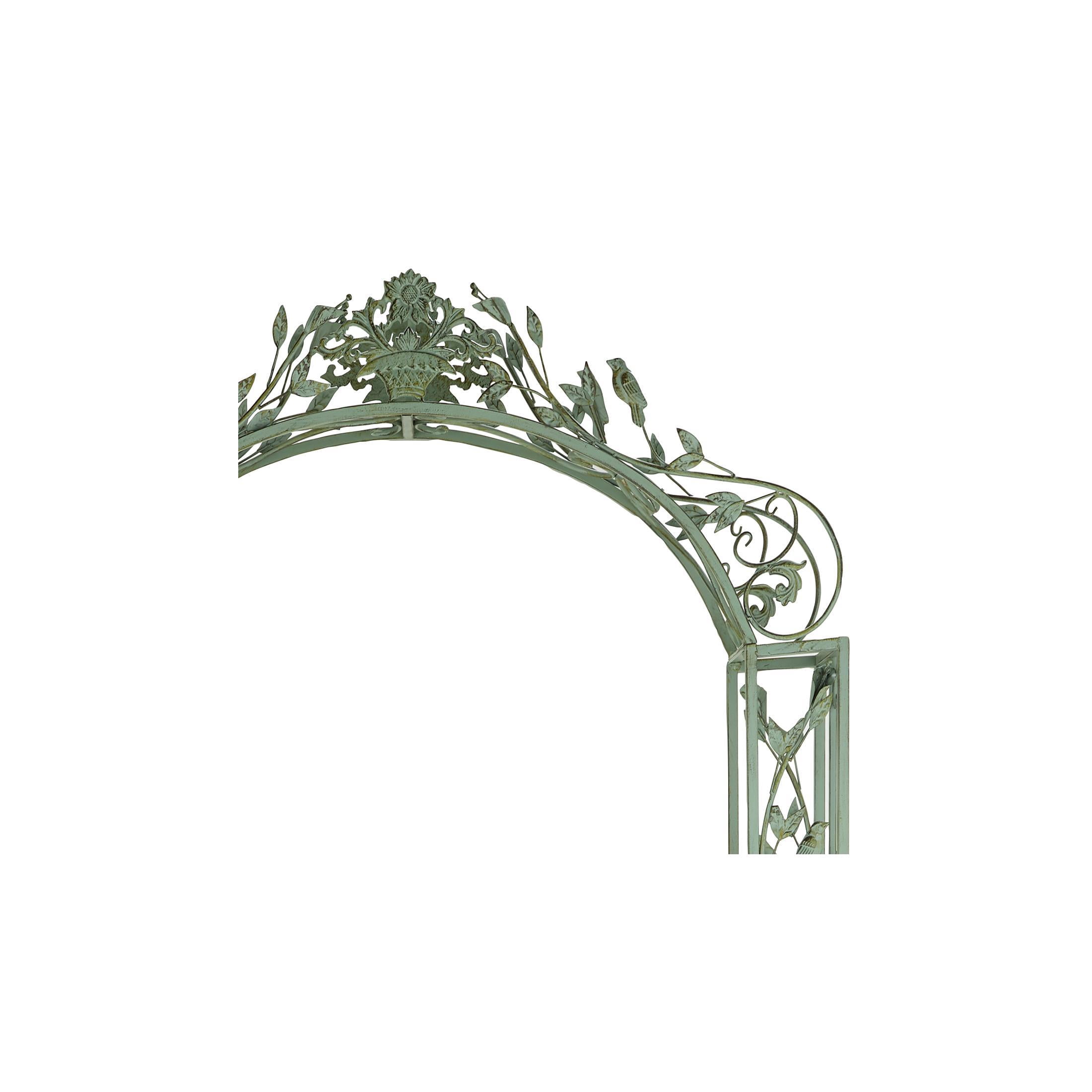 DecMode 93" Arched Green Metal Bird Garden Arbor with Scrolled Vines
