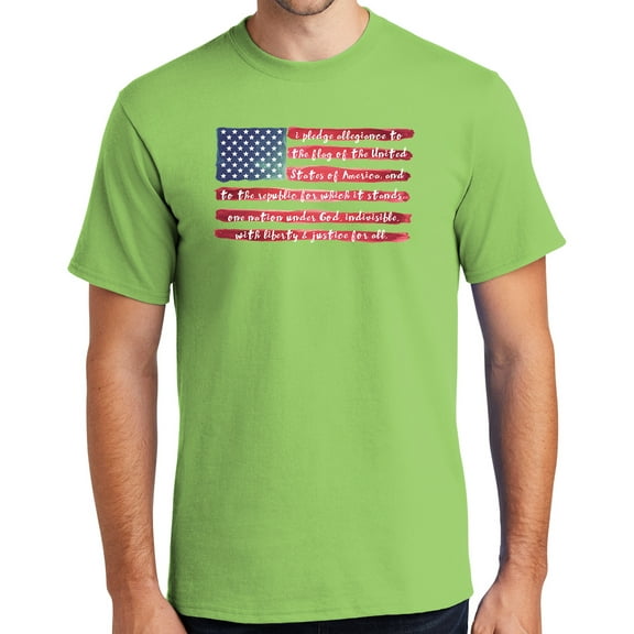 Mens USA Pledge of Allegiance Cotton Tee Shirt, Large Lime Green