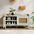 thumbnail image 3 of Tribesigns 2-Tier Shoe Storage Bench 39-Inch Long Shoe Rack Bench with Doors and Seat for Living Room, Rattan Shoe Organizer Cabinet with Shelf for Hallway, Light Green, 3 of 5