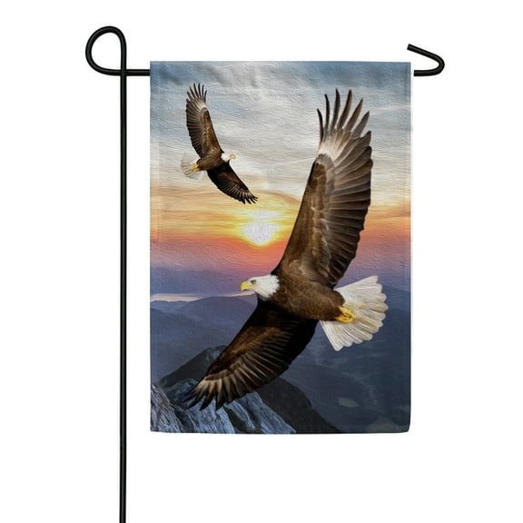 America Forever Soaring Bald Eagle Summer Garden Flag 12.5 x 18 inches Sunset Flying Bird Duo Double Sided Seasonal Yard Outdoor Decorative American Eagle Garden Flag