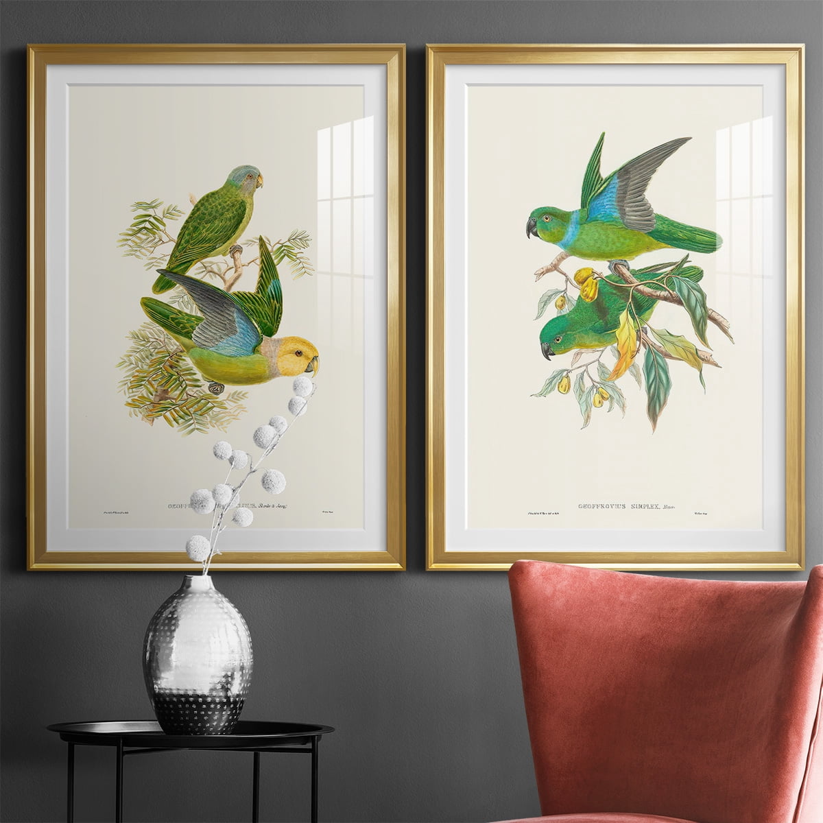 Wexford Home Lime & Cerulean Parrots I Premium Framed Print, 18.5" x 24.5" - Ready to Hang, Gold (Set of 2)