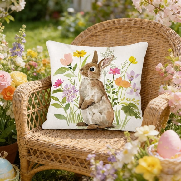 CREATITOY Easter Rabbit Printed Pillow Cover Decorative Cushion Case for Sofa Living Room Decor (No Insert)