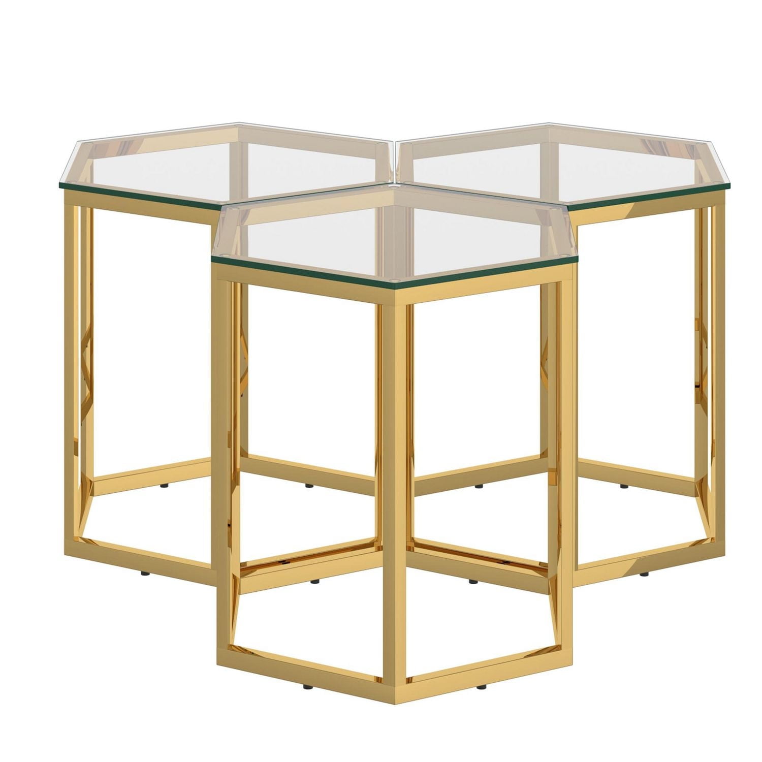 Contemporary Metal and Glass Accent Table, Set of 3 - Gold