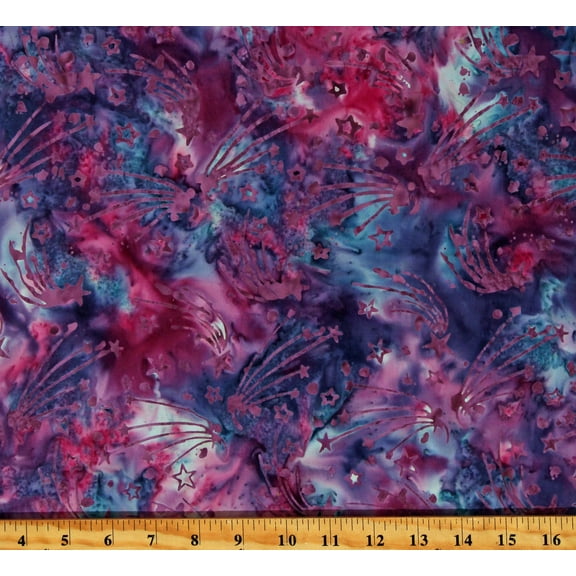 Cotton Batiks Stargazer Multi Berries Falling Stars Shooting Stars Galaxy Space Sky Skies Night Purple Cotton Fabric Print by the Yard (80934-85)