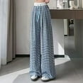 thumbnail image 2 of Casual Pants for Women, Audhol Women's Spring Contrasting Plaid Belt Drawstring Elastic High Waisted Loose Casual Pants Plaid Pants for Women Blue 3XL, 2 of 4