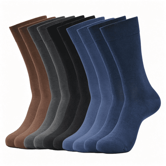 TELOLY Men'S Bamboo Fiber Dress Socks,Solid Color Breathable Moisture-Wicking,Brown Gray Navy,Crew Socks,5 Pack Mens Dress Socks Size 13-15