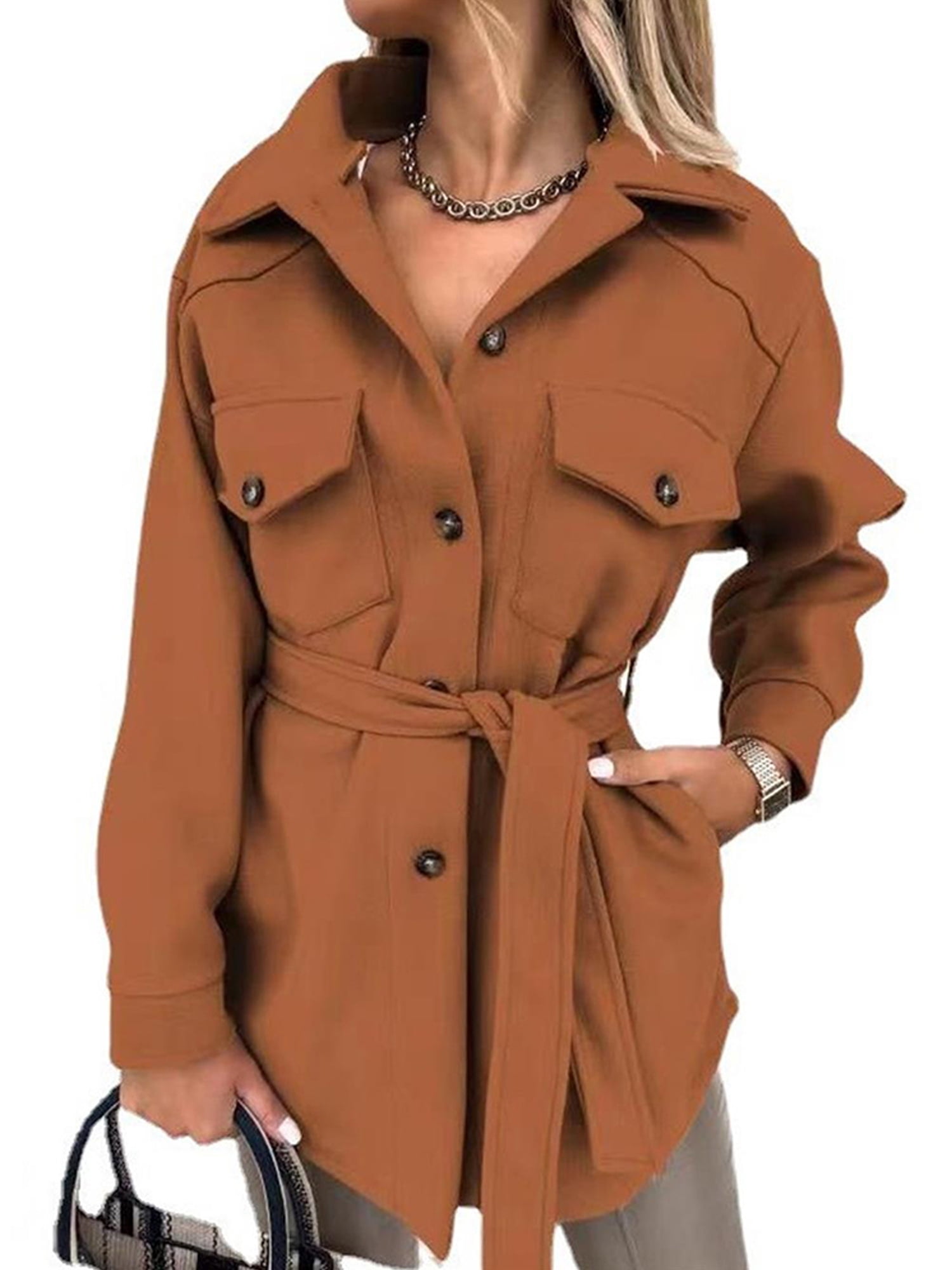 FEIWO Womens Long Sleeve Trench Coat 
